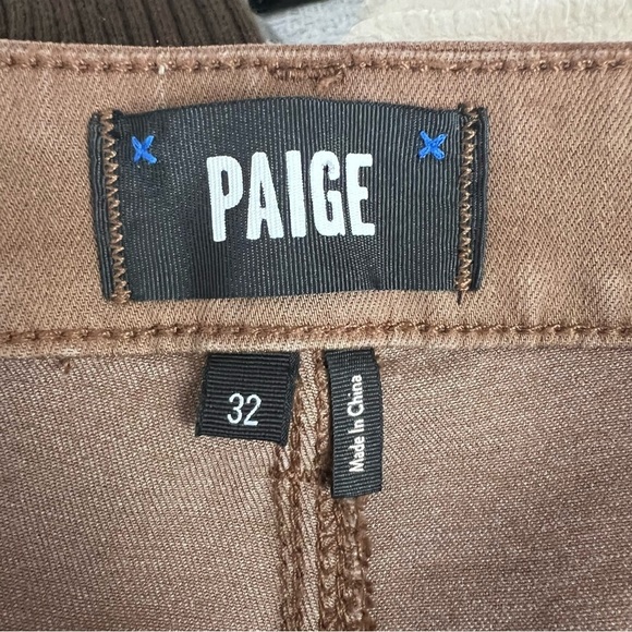 Paige Leenah High Rise Wide Leg Brown Cognac Luxe Coated Jeans - Picture 11 of 11